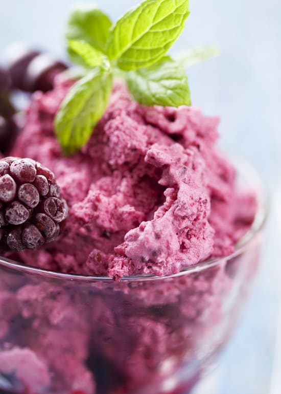 Photo of a mound of purple ice cream made from Growli Muesli and frozen berries